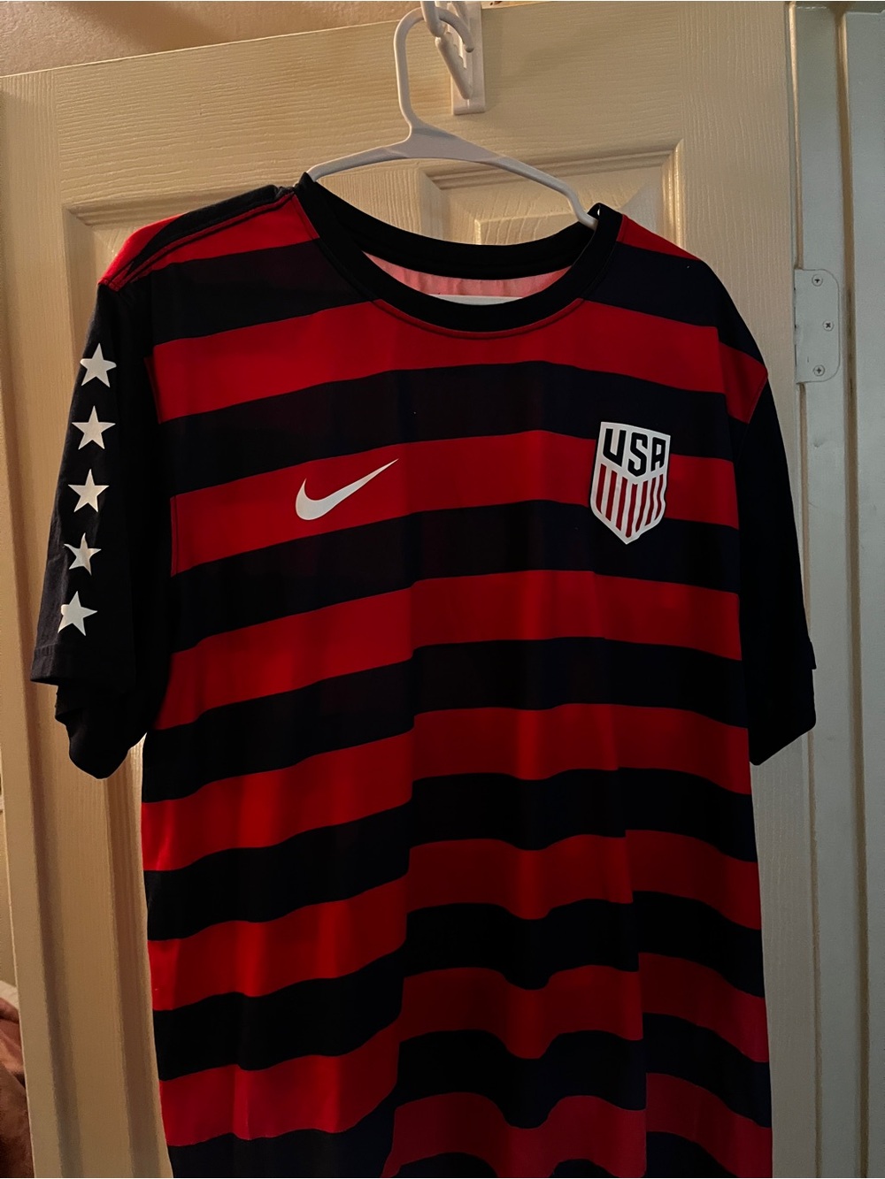 Nike Red & Navy USA Striped Soccer Tee